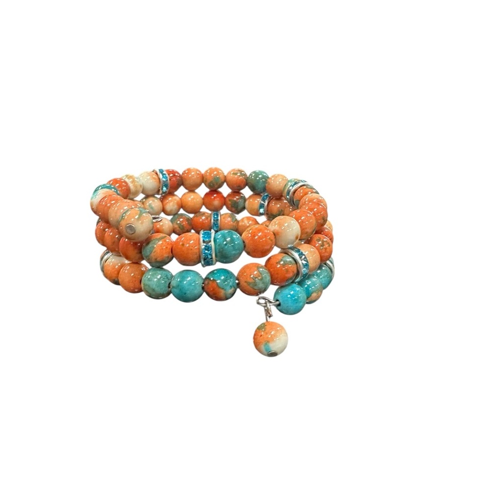 Turquoise and Orange Beaded Bracelet